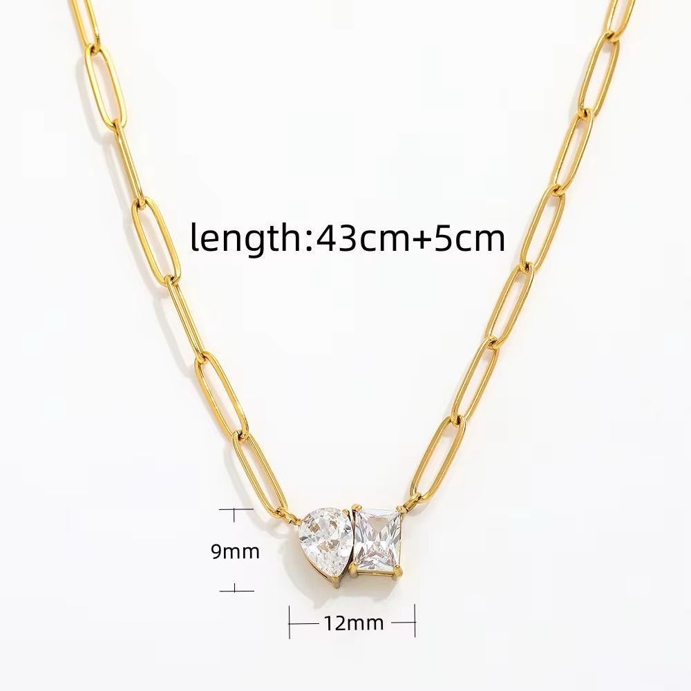 18K Gold Plated Heart and Square Cubic Zirconia Necklace - Picture 10 of 11